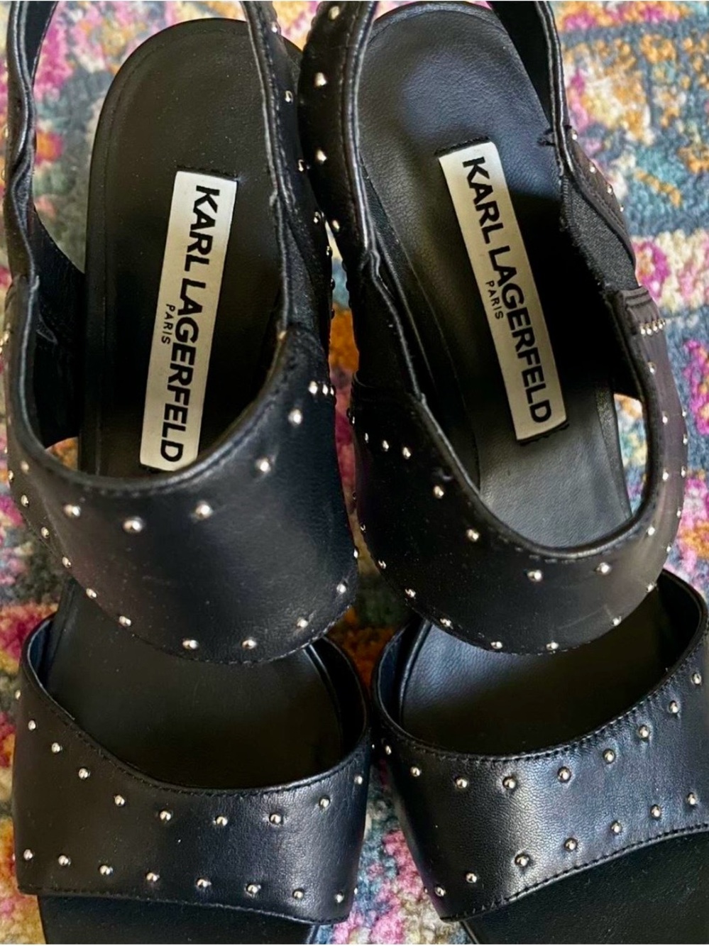 Karl Lagerfeld Black Studded Slingback Sandals